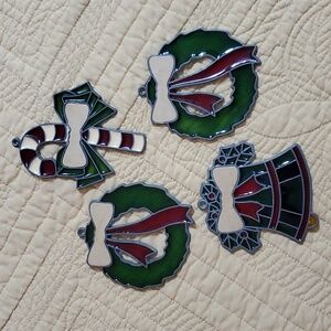 4 Vintage Leonard Stained Glass Ornaments
